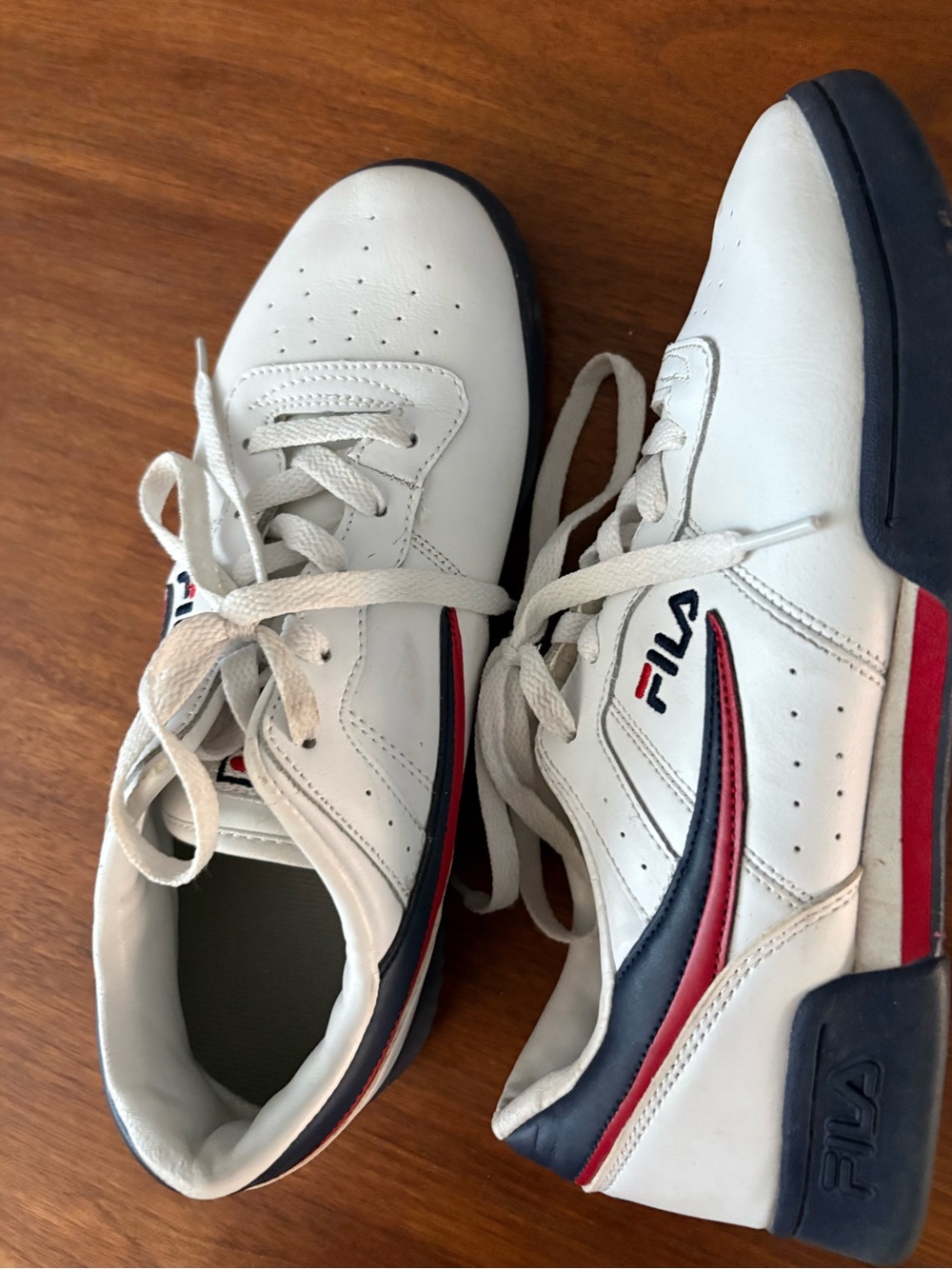 FILA White Leather Sneakers with Navy & Red Accents
